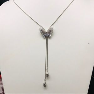 Silver tone Zirconia Butterfly adjustable necklace